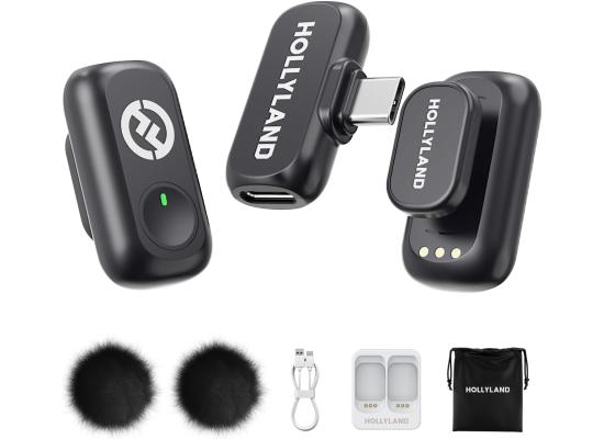 Hollyland Lark A1 Mini Wireless Microphone for iPhone 17/16/15 & Android, 48kHz/24-bit, 3-Level Intelligent Noise Cancel, Mini Mic for YouTube, Podcast, Vlogging (Black, 2TX + USB-C RX) - Black